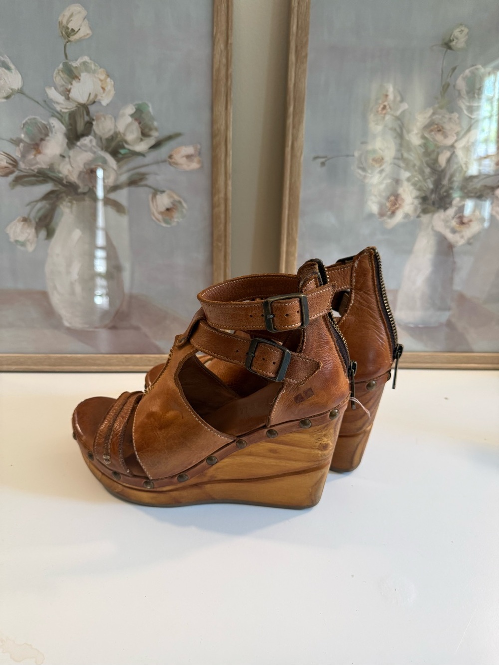 BED|STU Brown Leather Strappy Wedge Sandals - Picture 4 of 7